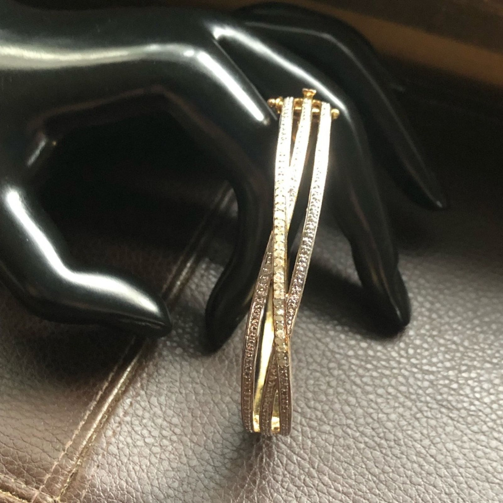 Vintage Vintage rough crystal gold plated hinged bangle bracelet Size ONE SIZE - 1 Thumbnail