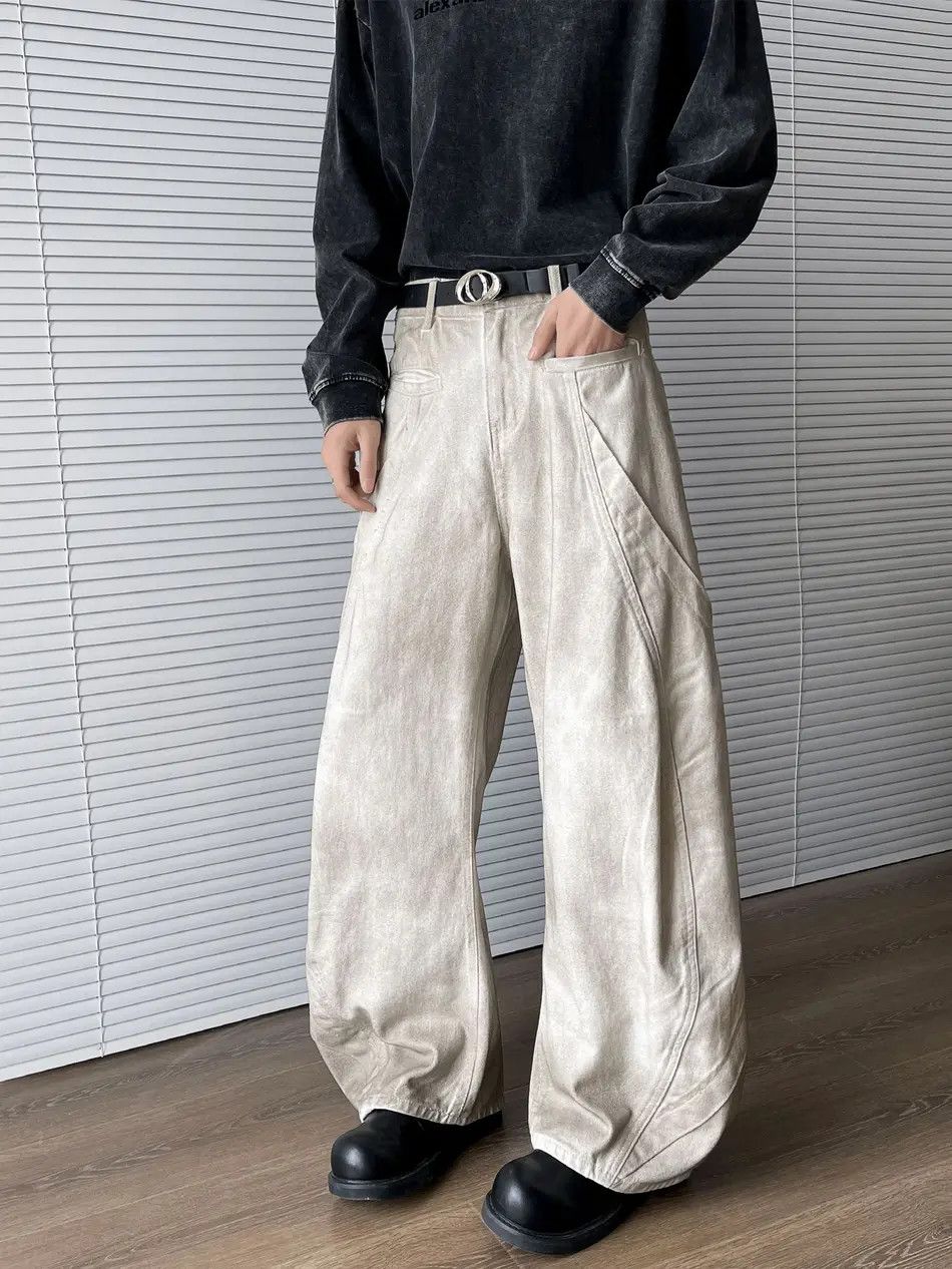 Japanese Brand Retro loose dirty white wide leg jeans Size US 32 / EU 48 - 6 Thumbnail