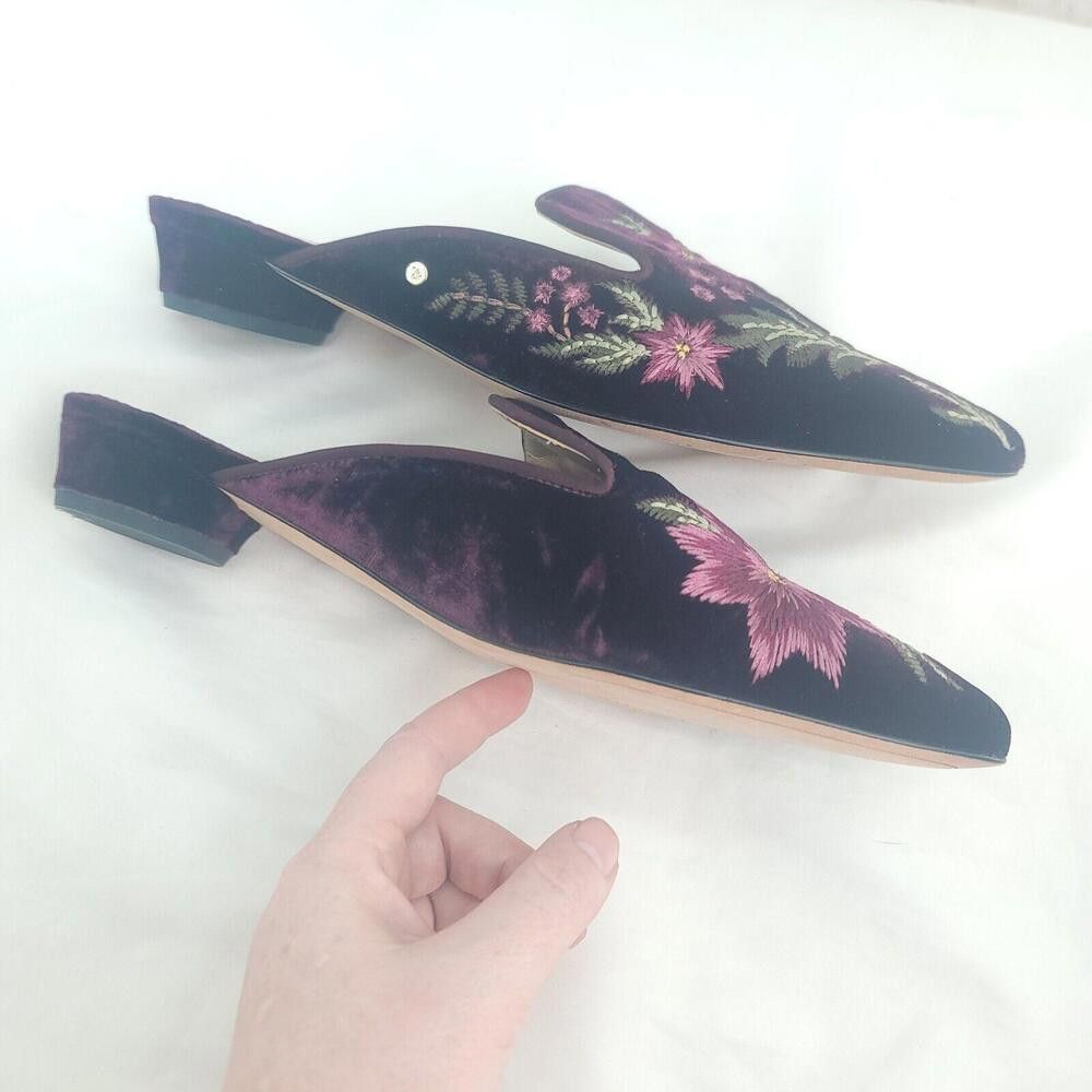 Designer Sam Edelman Black Pink Floral Bordeaux Velvet Size 7 Mules Size US 7 / IT 37 - 8 Thumbnail