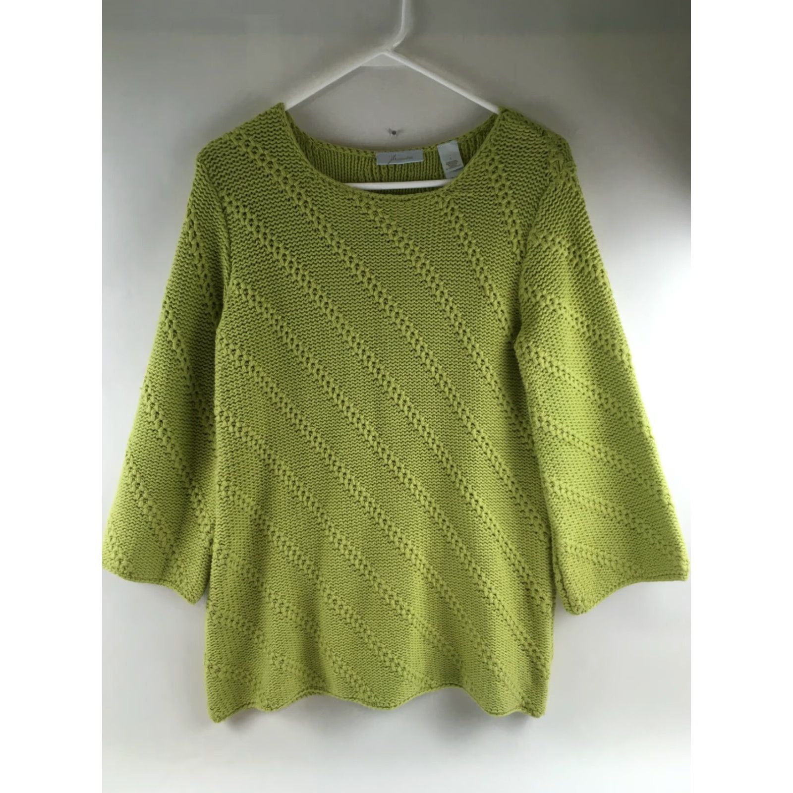 Vintage JH Collectible Cable Knit Sweater Women's Size Large Light Green Long Sleeve Top Shirt Woman L Light Green Cable Knit Sweater Size L / US 10 / IT 46 - 2 Thumbnail