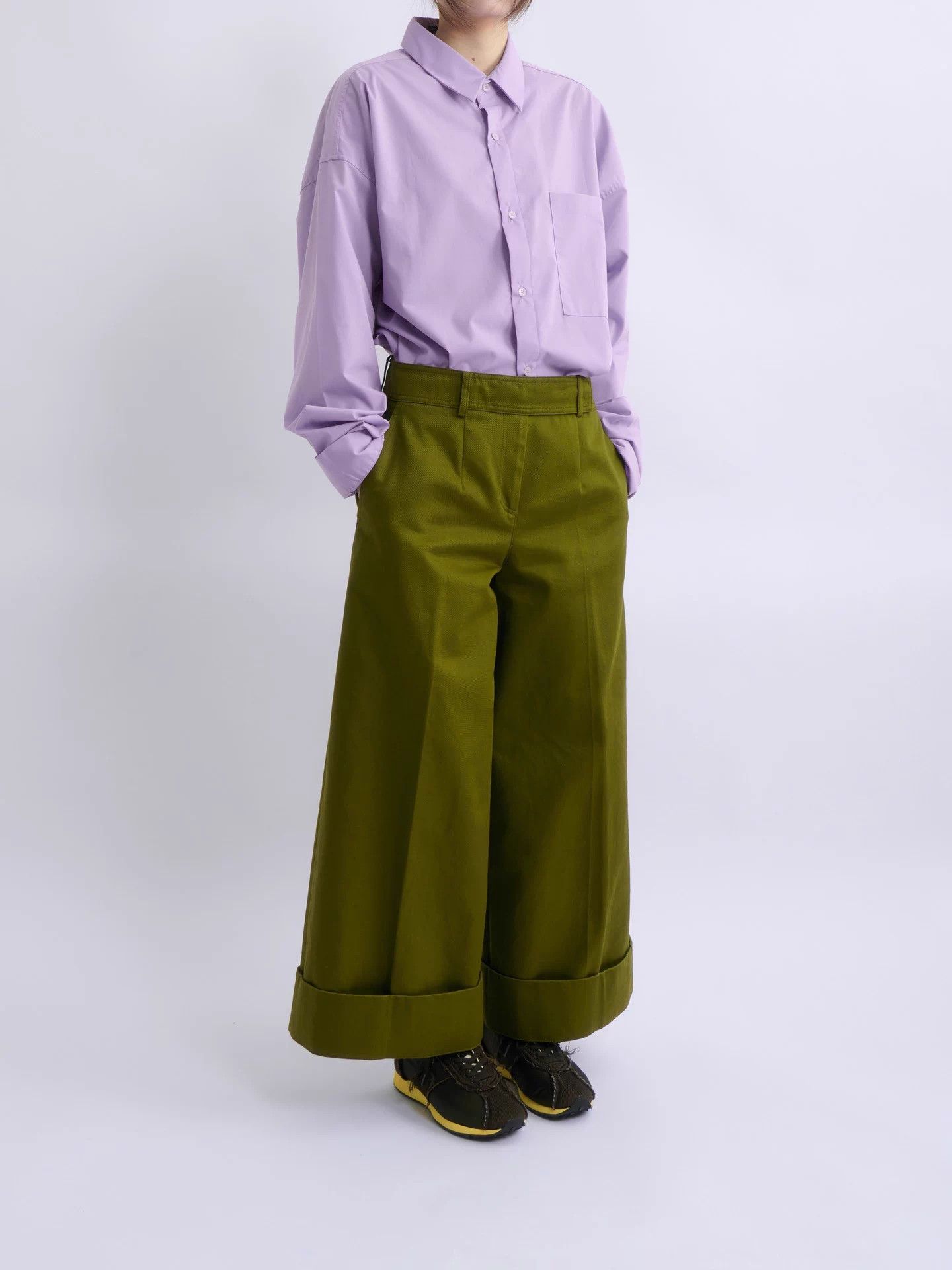Jil Sander JIL SANDER Green High-Waisted Wide-Leg Pants 18ss 36 Size 25" / US 0 / IT 36 - 5 Thumbnail