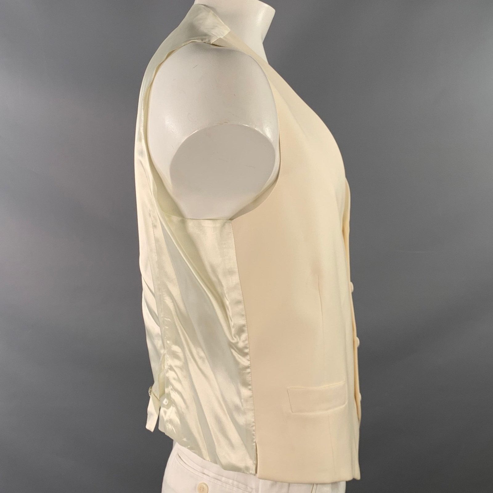 Vintage Size 46 Cream Wool Single Breasted Two Pockets Formal Vest Size 46R - 2 Thumbnail