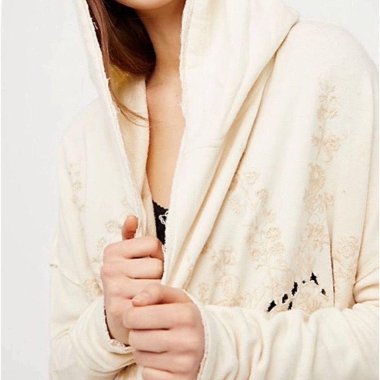 Free People Free People Ivory French Terry Relaxed Hooded Wrap Cardigan Size XS / US 0-2 / IT 36-38 - 4 Thumbnail