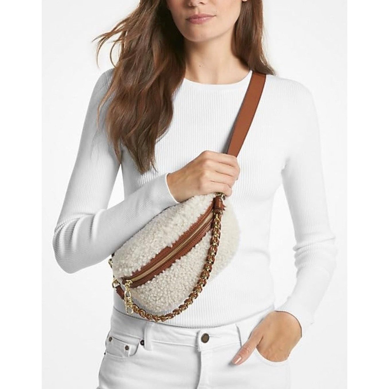 Michael Kors NWT MICHAEL KORS Sling Sherpa Gold Chain Messenger Handbag w Size ONE SIZE - 9 Thumbnail