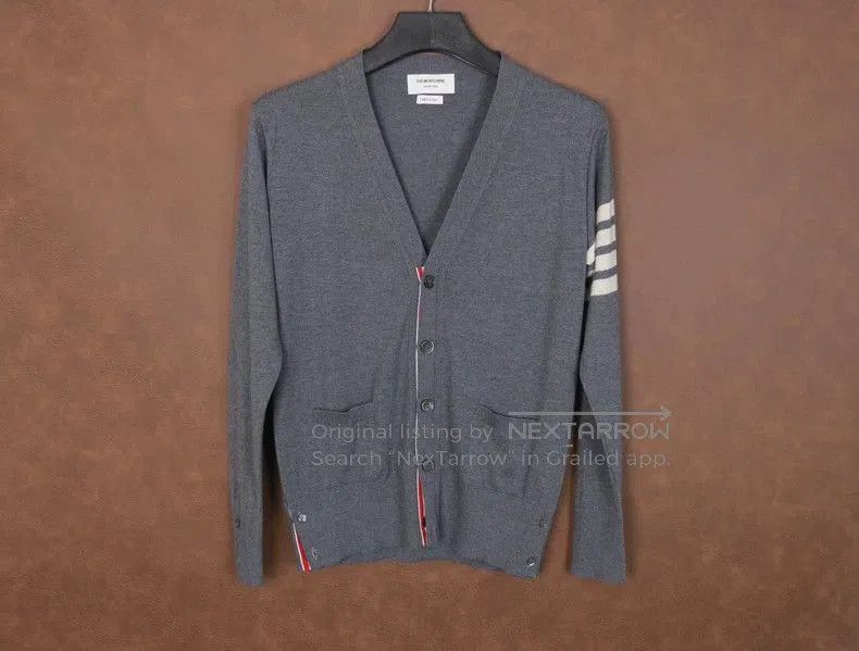 Thom Browne Thom Browne Gray Wool Cardigan with Stripes. Size US M / EU 48-50 / 2 - 1 Thumbnail