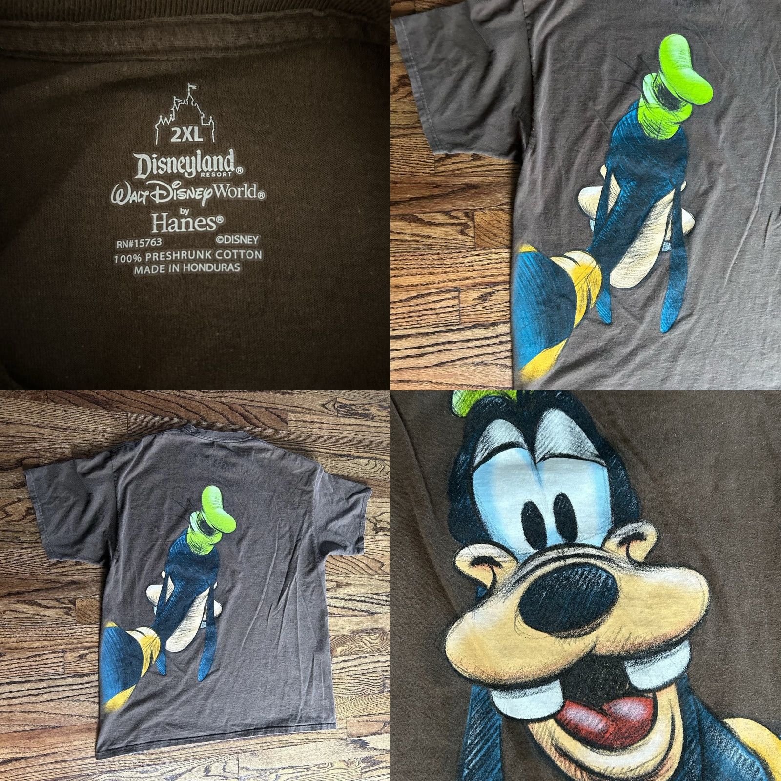 Hanes Goofy Wrap Around AOP Shirt Men 2XL Brown Shirt Disneyland Resort Short Sleeves Size US XXL / EU 58 / 5 - 9 Thumbnail