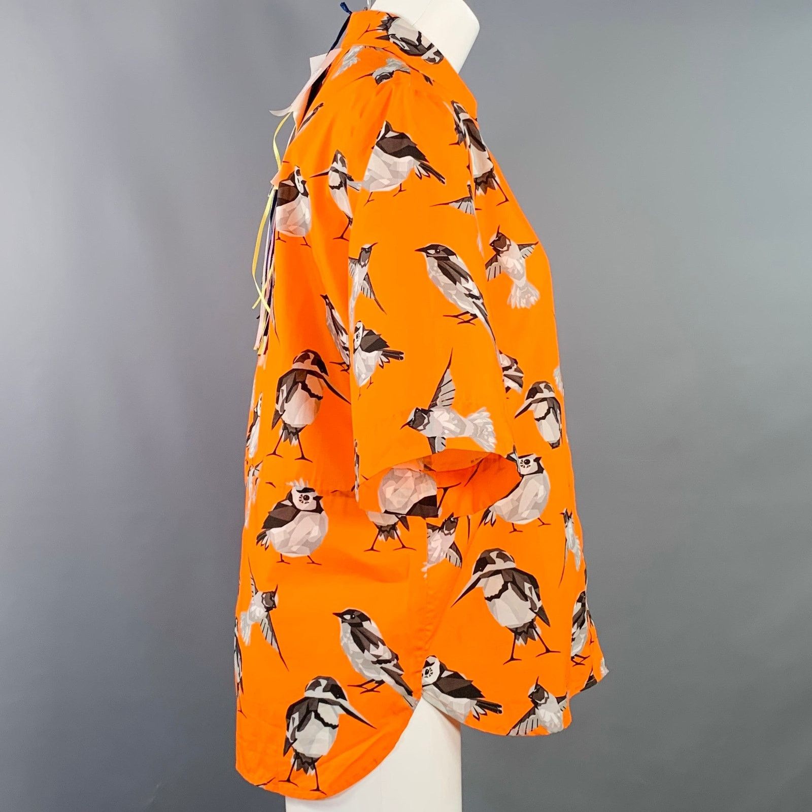 MSGM Orange Black White Cotton Birds One Pocket Shirt Size US M / EU 48-50 / 2 - 2 Thumbnail
