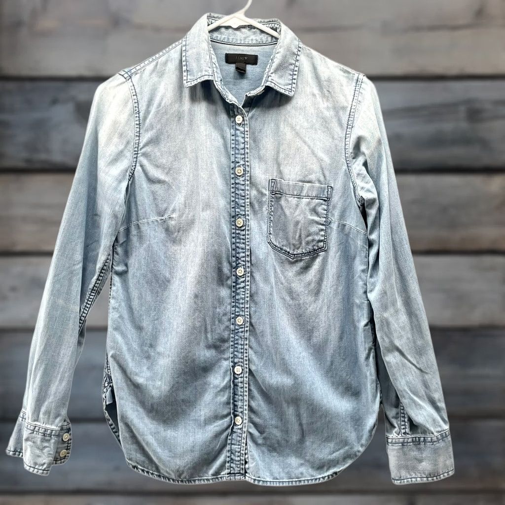 J.Crew J.Crew Chambray Button Down Shirt Womens 0 Light Blue Long Sleeve Cotton Western Size XS / US 0-2 / IT 36-38 - 1 Thumbnail