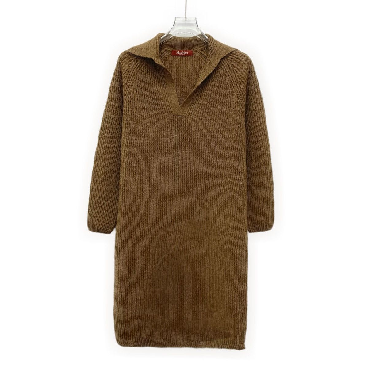 Max Mara Maxmara Dark Brown Wool Lapel Long Sleeve Knit Dress K26WX Size S / US 4 / IT 40 - 1 Thumbnail