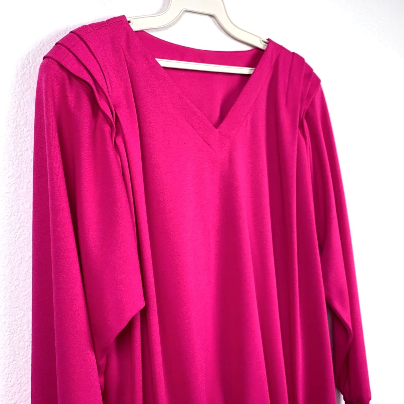 Pinko Vintage Pink Blouse Dark Knit Elastic Waist 80s Long Sleeve V-Neck Womens L Shirt Size L / US 10 / IT 46 - 2 Thumbnail