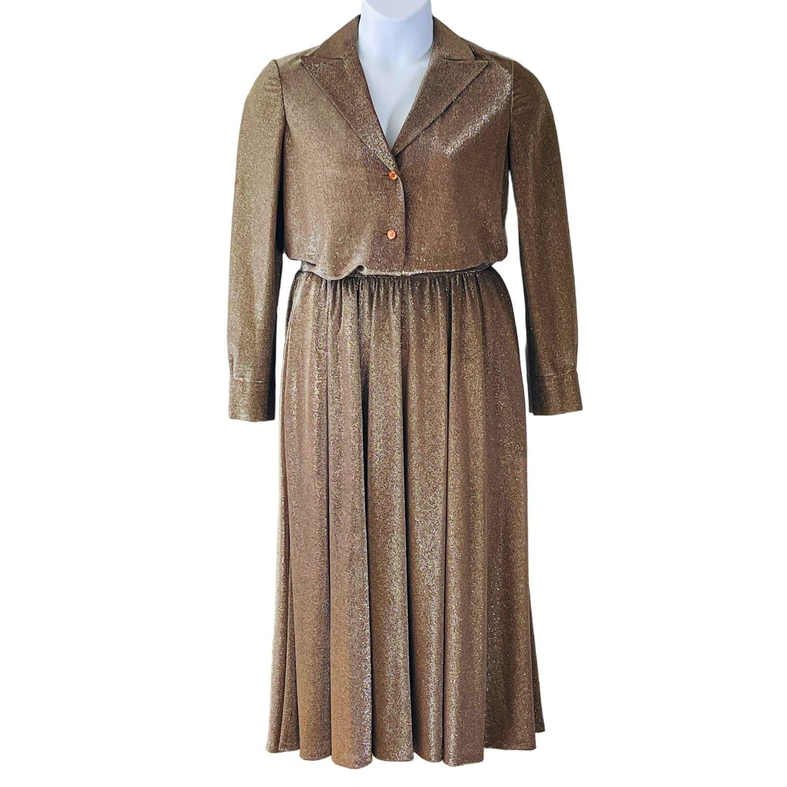 Vintage VINTAGE 70s Metallic Jersey 2 Piece Dress Size Medium Size M / US 6-8 / IT 42-44 - 1 Thumbnail