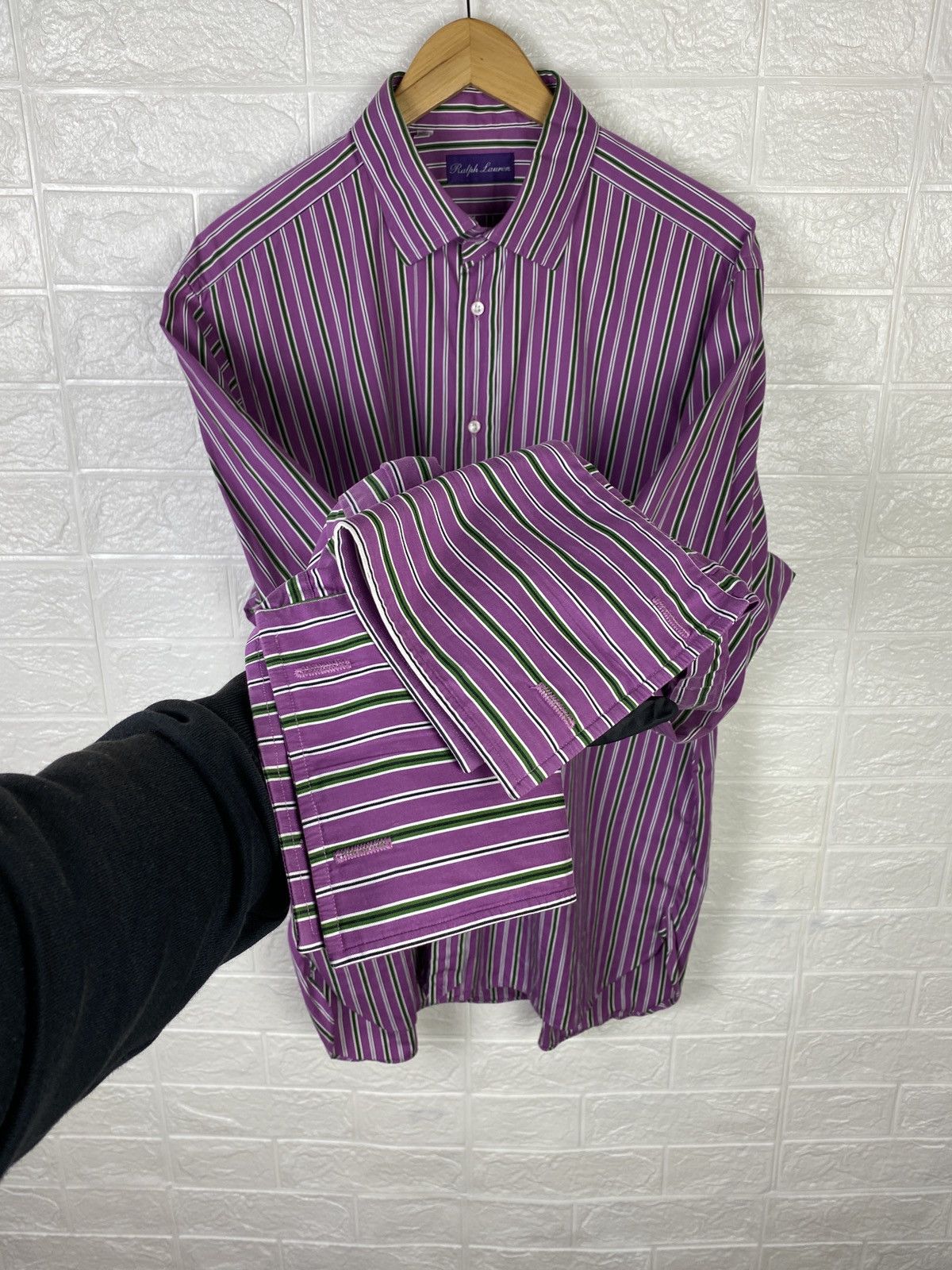 Polo Ralph Lauren × Ralph Lauren Purple Label Ralph Lauren Purple Label Dress Shirt Purple Striped French Size US XL / EU 56 / 4 - 8 Thumbnail