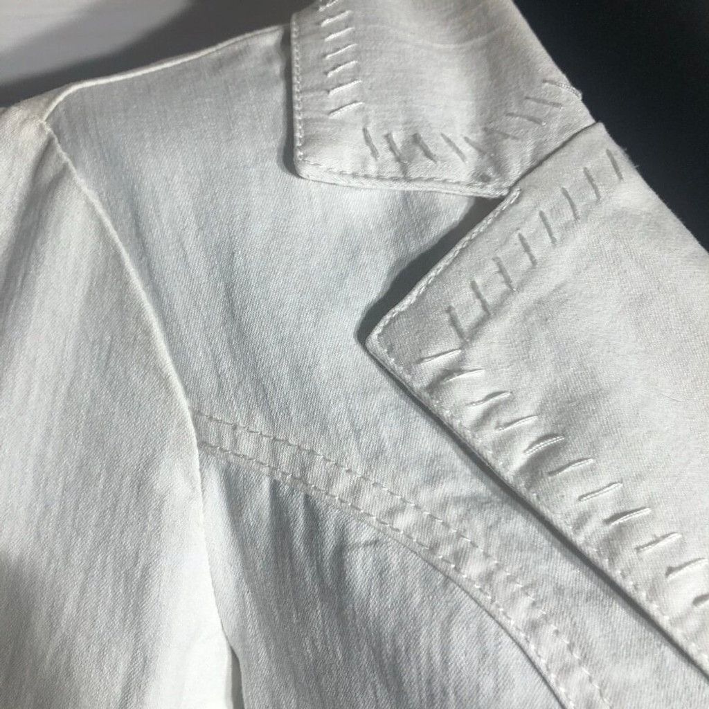 Vintage Apostrophe Embroidered Blazer Button Front Cream Off White 2 Size XS / US 0-2 / IT 36-38 - 10 Thumbnail