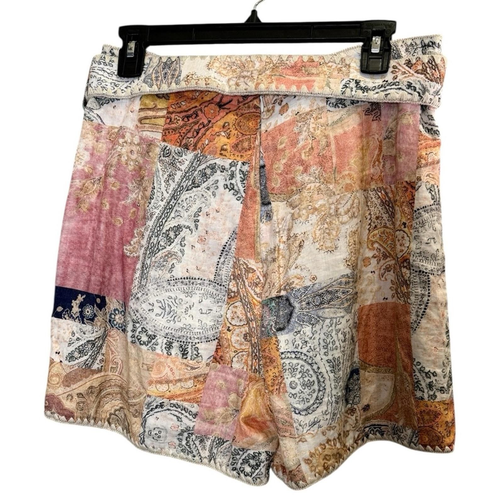 Magaschoni Magaschoni Multicolor Linen Patchwork Belted Shorts Sz 6 Size 28" / US 6 / IT 42 - 2 Thumbnail