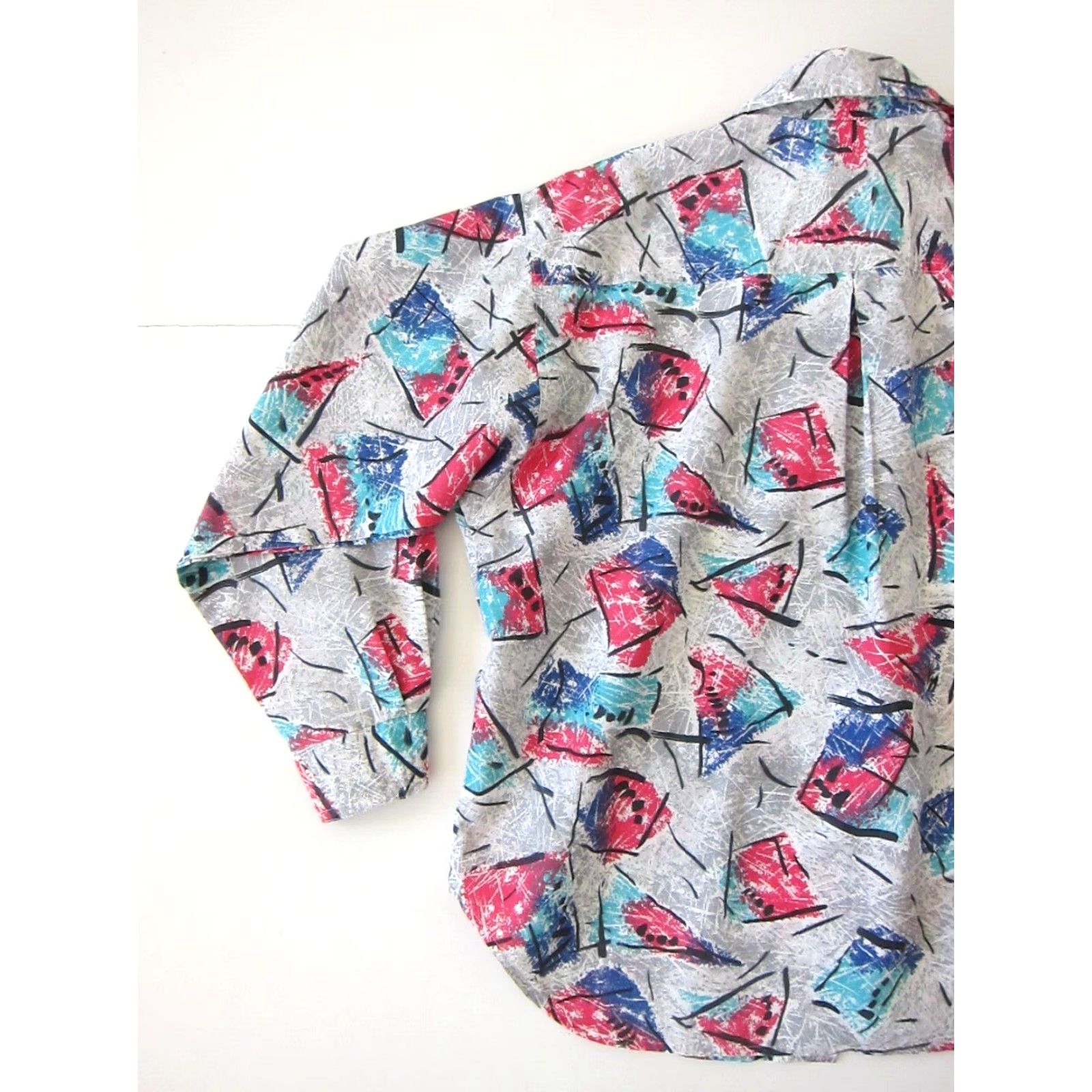 Pinko VINTAGE Caliche' Pink Blouse Long Sleeve Abstract Retro Button Down Collared M-L Womens Size L / US 10 / IT 46 - 6 Thumbnail