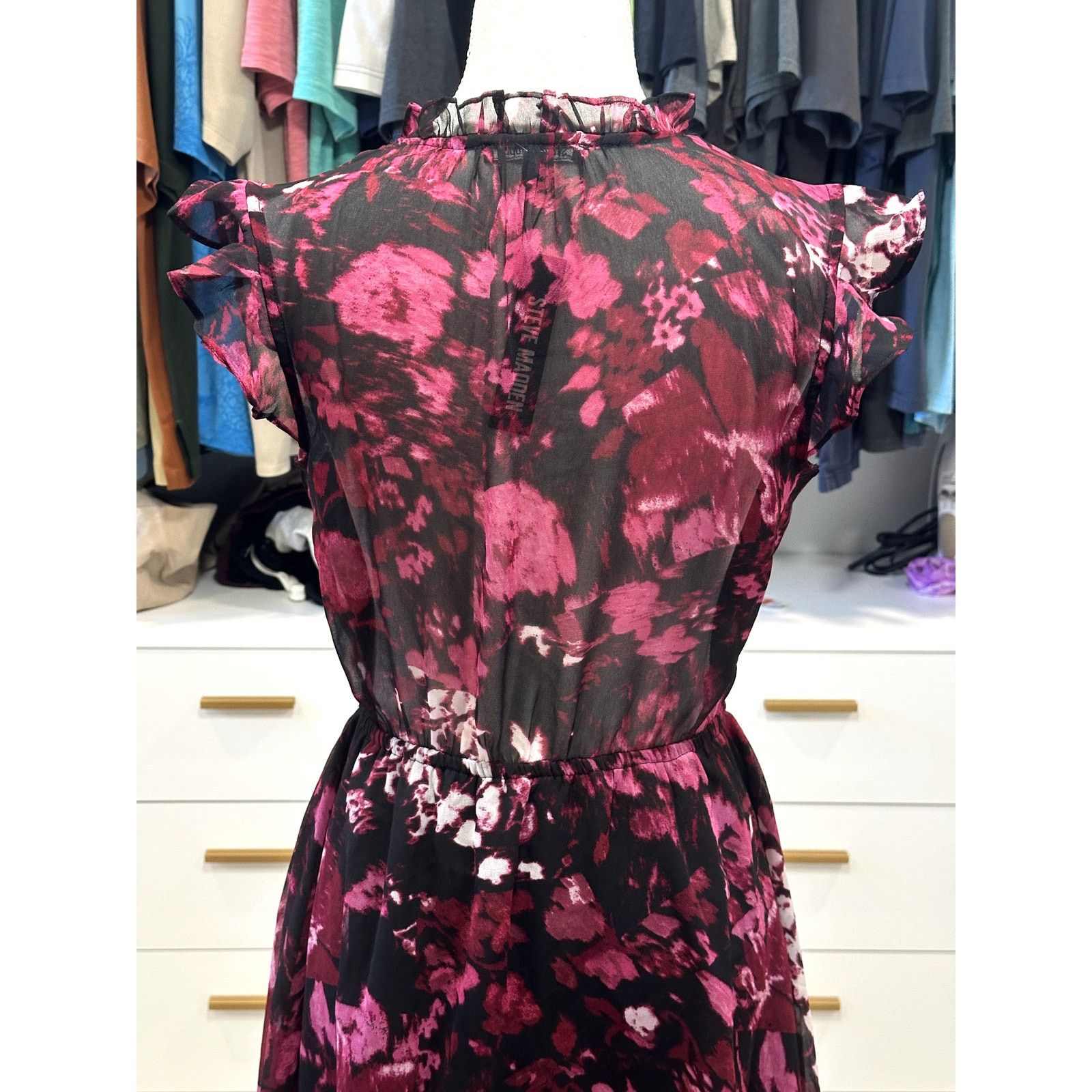 Steve Madden Steve Madden Purple Black Floral HighLow Flutter Dress S NWT Size S / US 4 / IT 40 - 6 Thumbnail