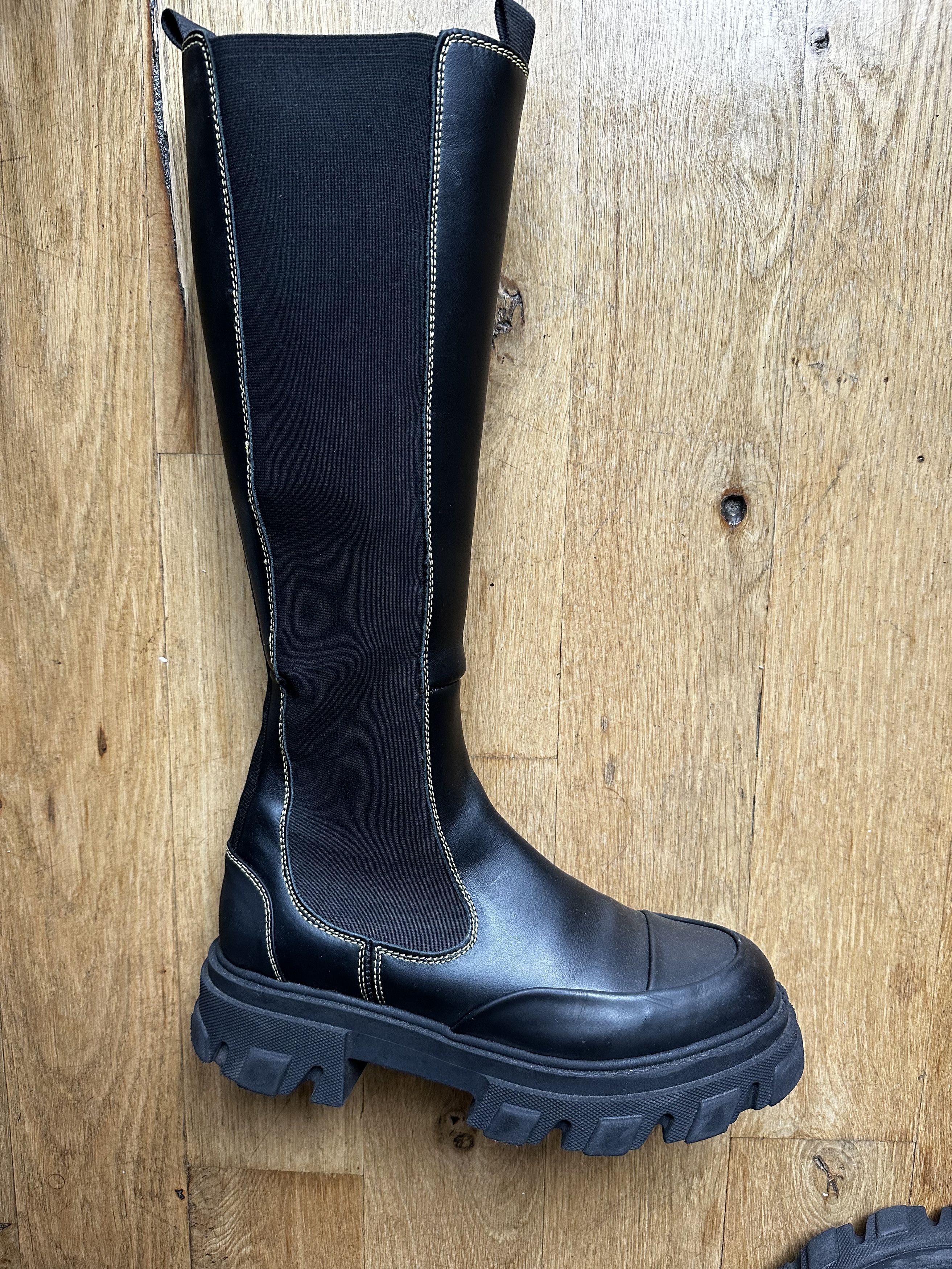 Ganni GANNI Black Cleated High Chelsea Boots Size US 11 / IT 41 - 2 Thumbnail