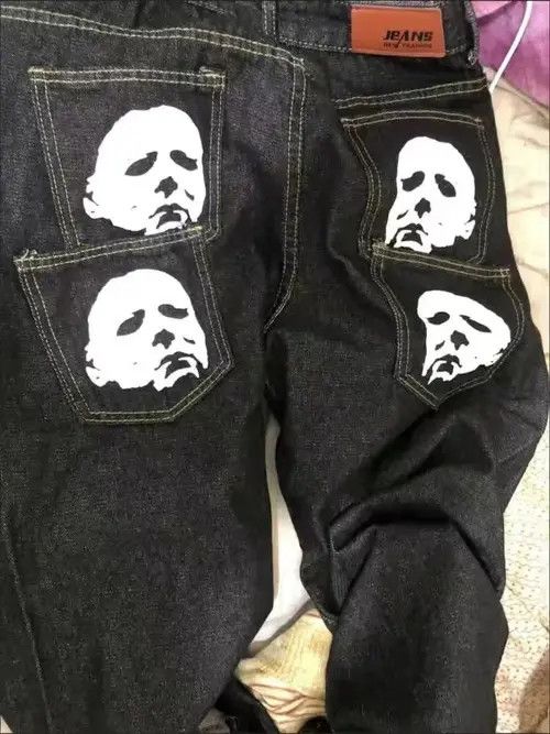 Designer × Japanese Brand jeans with print of head straight loose Size US 32 / EU 48 - 4 Thumbnail