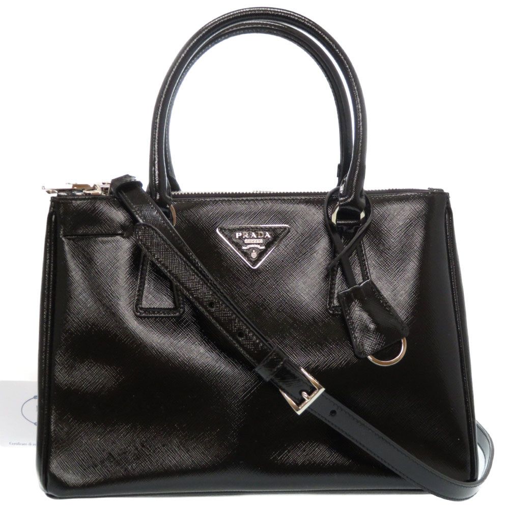 image of Prada Galleria Saffiano Leather 2Way Handbag Black Silver Hardware, Women's