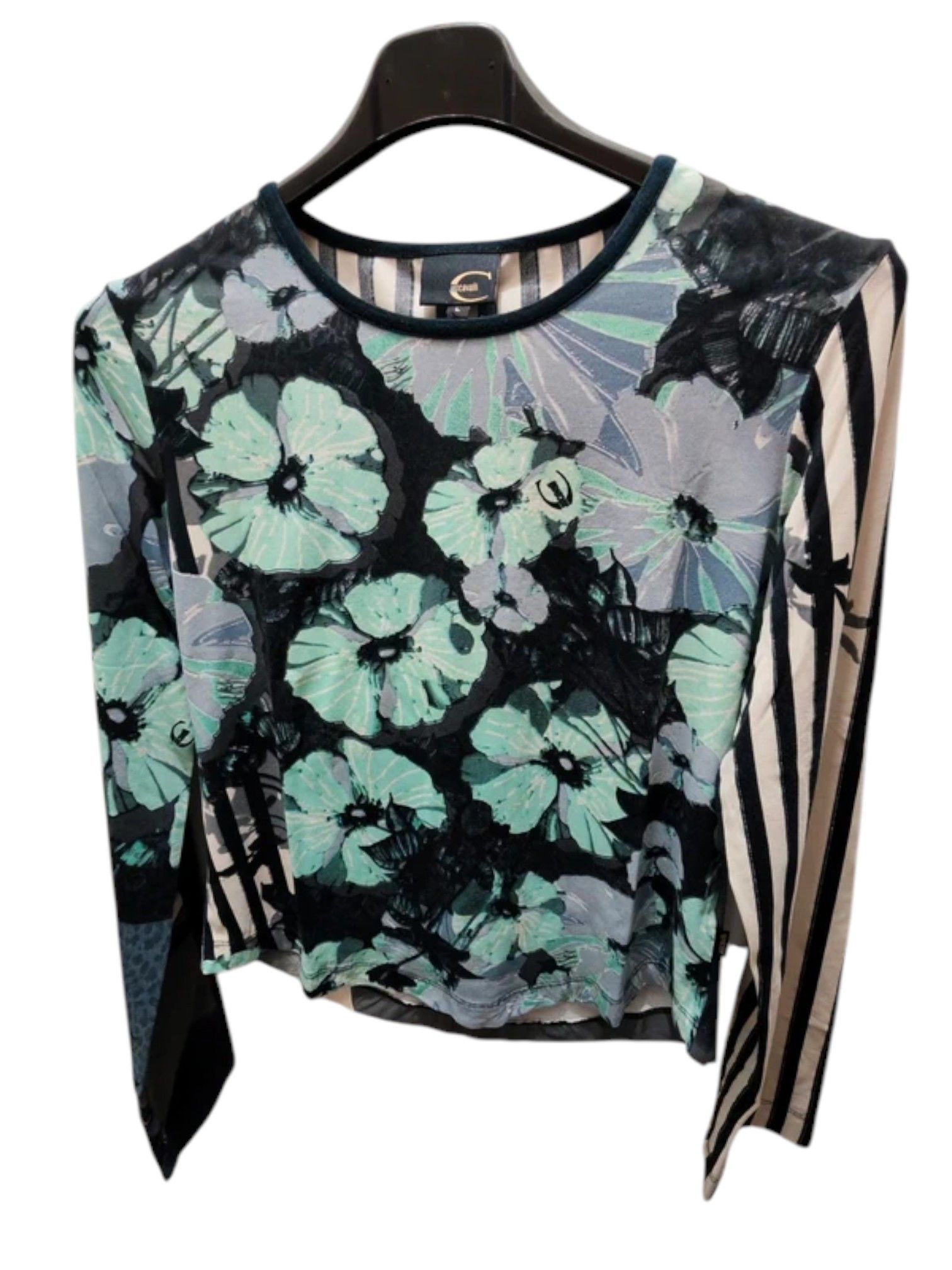 Just Cavalli Floral Stripe Mesh Top Early 2000s