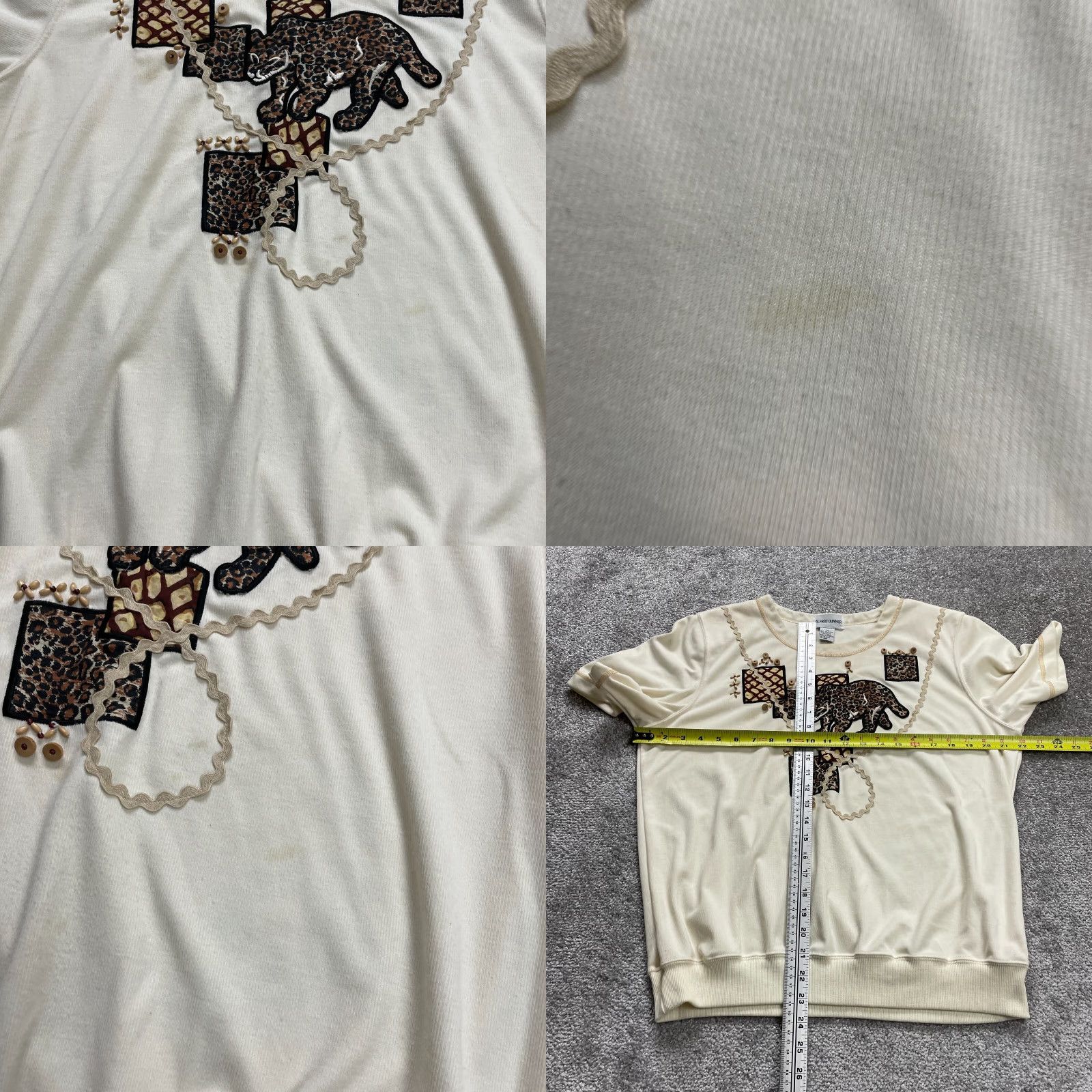 Vintage Alfred Dunner Sweatshirt Womens Medium Beige Embroidered Leopard Logo Beaded Size M / US 6-8 / IT 42-44 - 8 Thumbnail