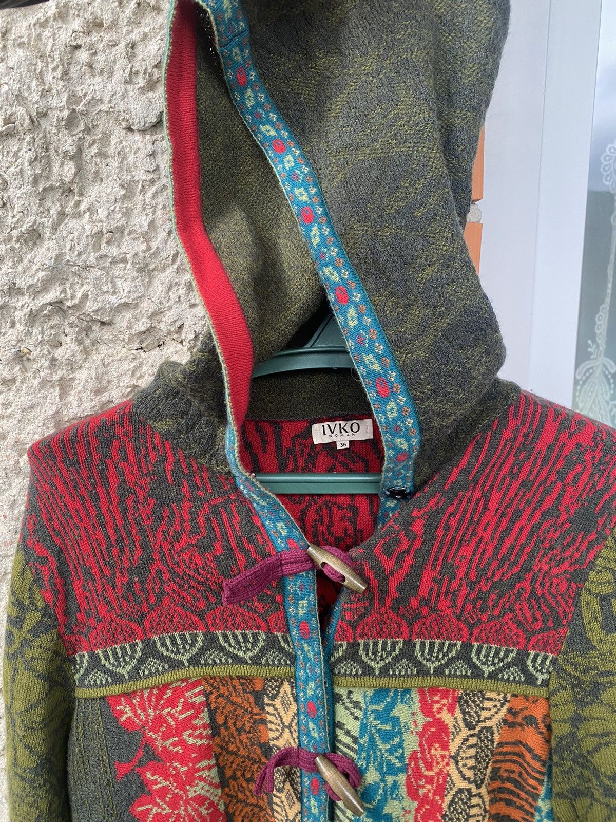 Vintage IVKO Long Jasquard Jacket Renaissance Pattern Wool Knit Coat Size S / US 4 / IT 40 - 17 Thumbnail