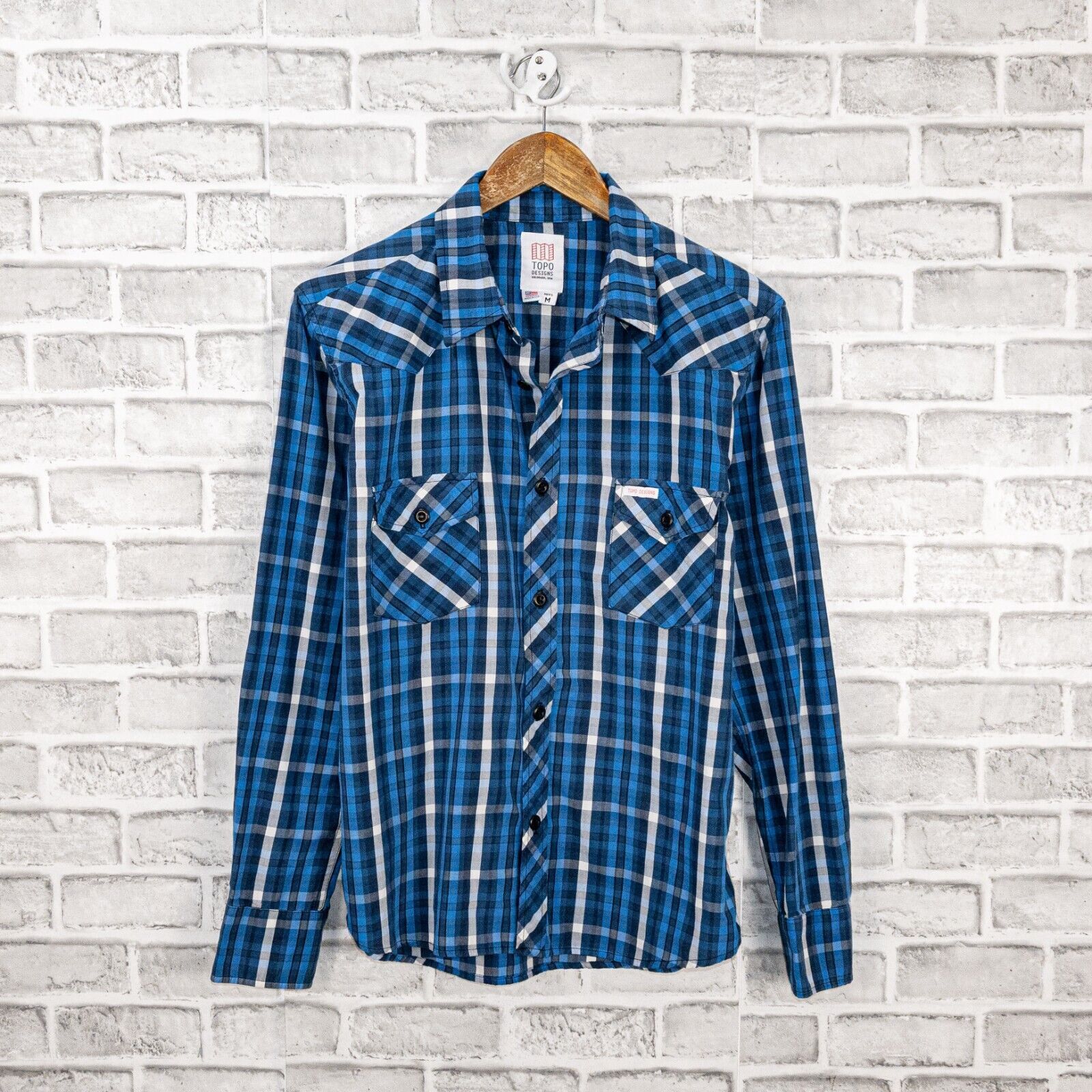 Topo Designs TOPO Designs Men's Long Sleeve Button up Shirt Blue Plaid Size US M / EU 48-50 / 2 - 1 Thumbnail