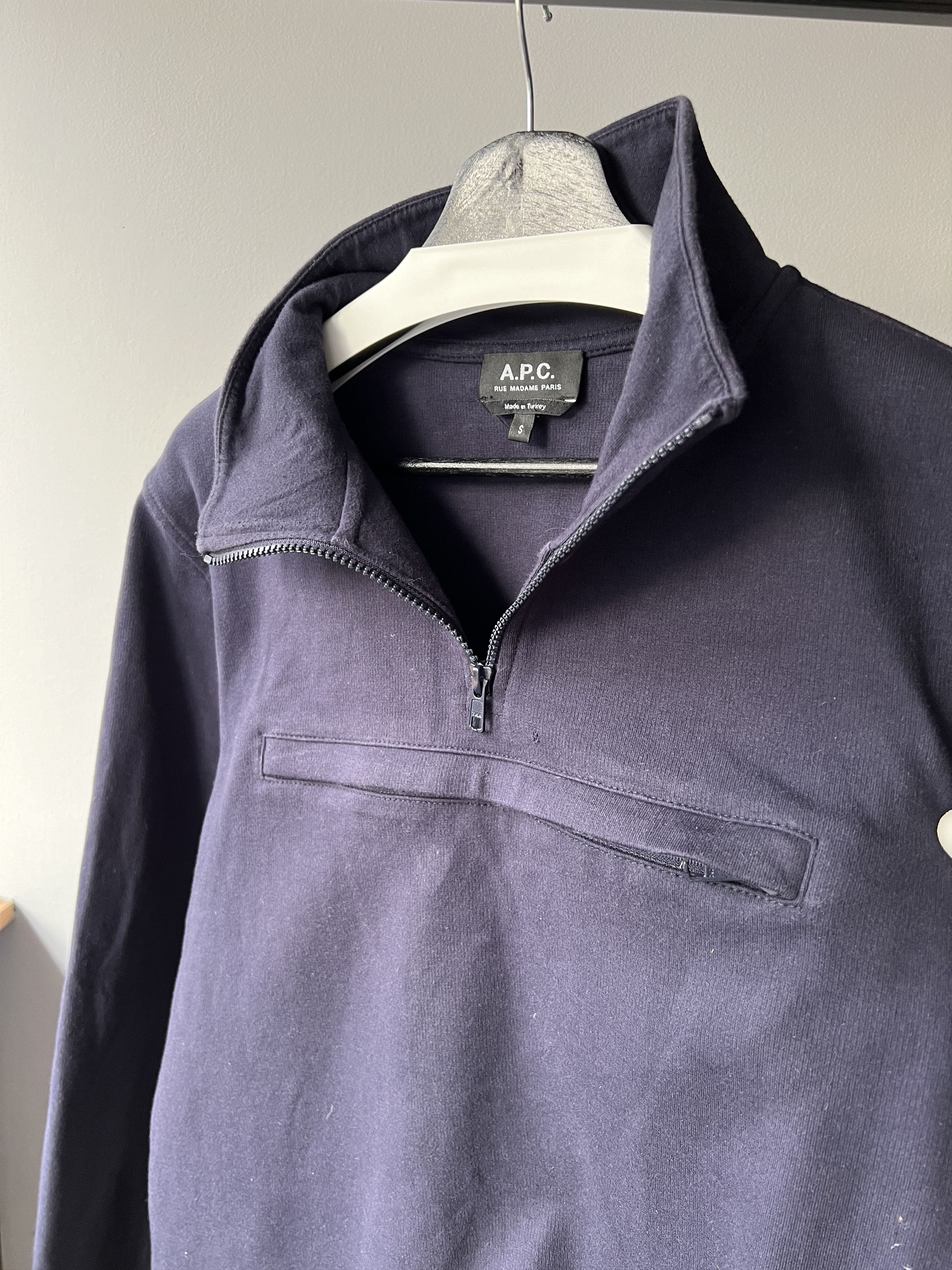A.P.C. A.P.C. Men's Navy Quarter Zip Large Pocket Cotton Sweatshirt Size US S / EU 44-46 / 1 - 11 Thumbnail