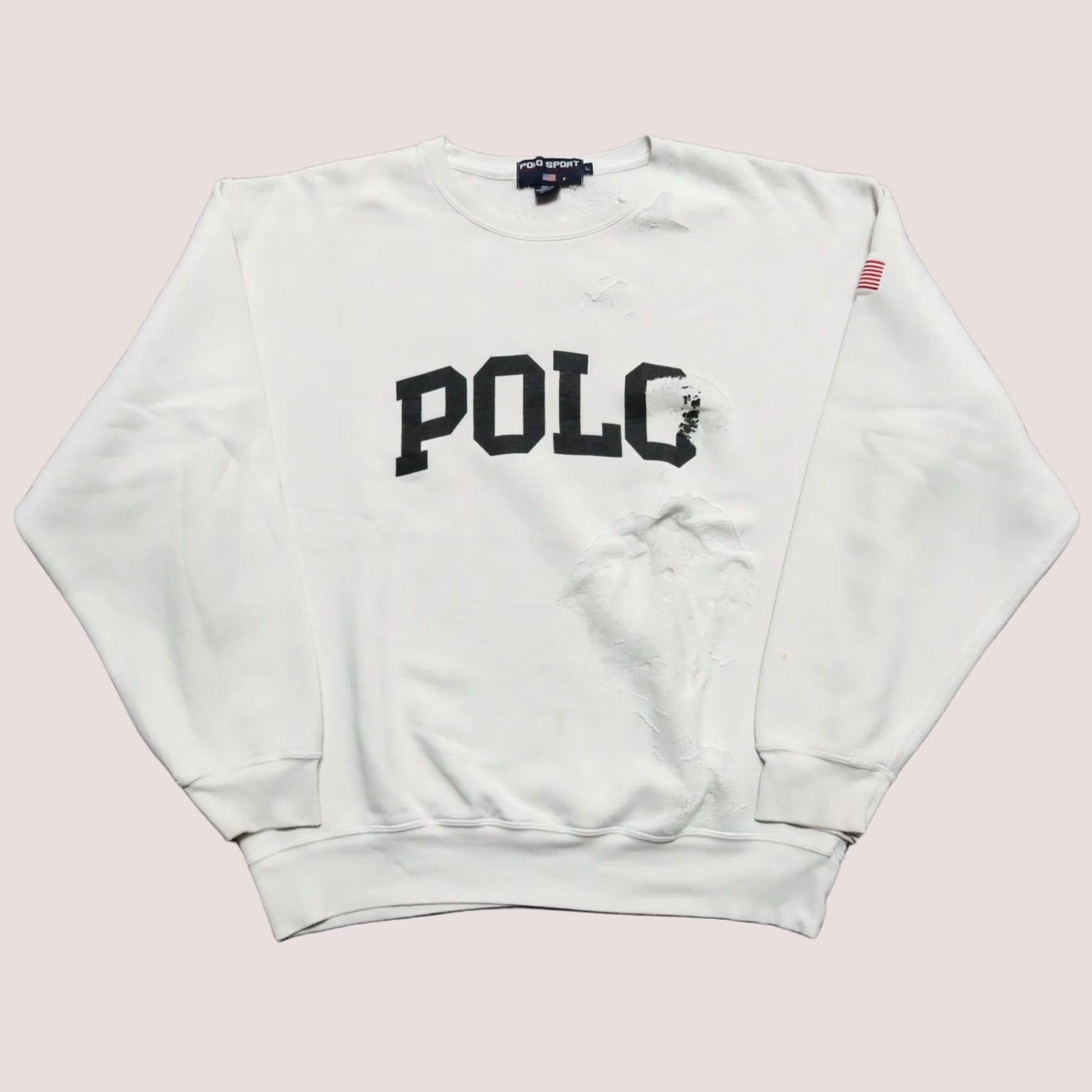 Polo Ralph Lauren VINTAGE Polo Ralph Lauren Sweatshirt Distressed Logo Crew Neck Size Large White Mens Size US L / EU 52-54 / 3 - 1 Thumbnail