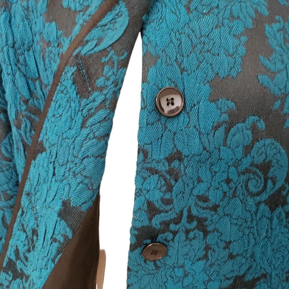 Designer CT424 Helene Berman London Teal & Black Tapestry Blazer M Size S / US 4 / IT 40 - 6 Thumbnail