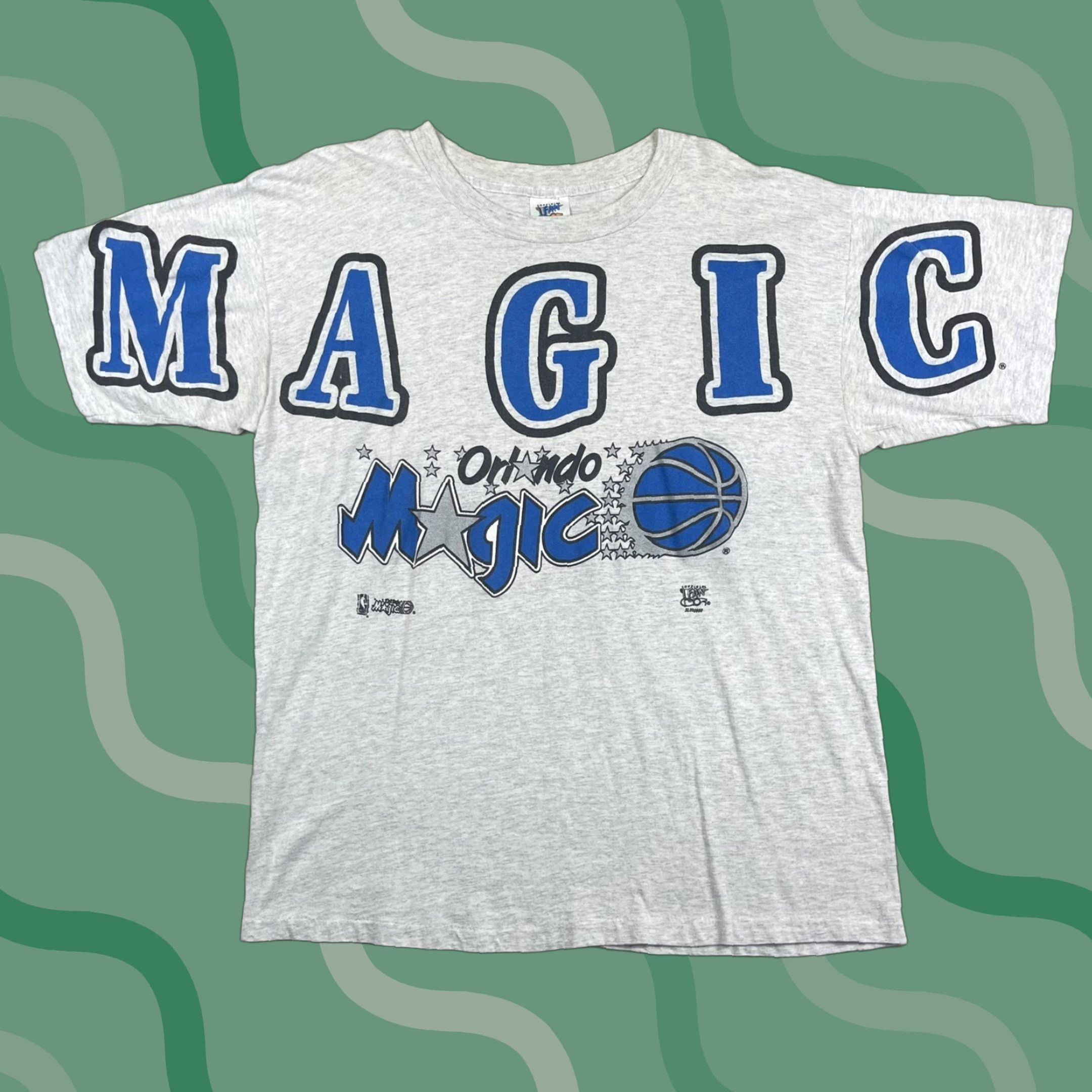 NBA VINTAGE Orlando Magic T Shirt XL 90s NBA AOP Spell Out Gray Cotton Single Stitch Men Shirts 1990s Shaquille O'Neal USA Salem Sportswear Deadstock Size US XL / EU 56 / 4 - 1 Thumbnail