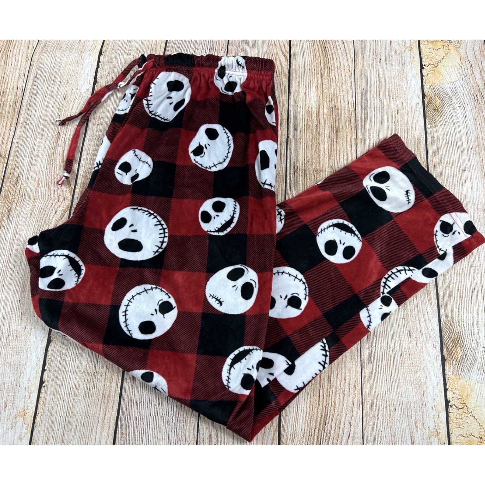 Vintage The Nightmare Before Christmas Pajama Pants Womens XL Fleece Red Black Plaid Christmas Sleepwear Size 40" / US 18 - 2 Thumbnail