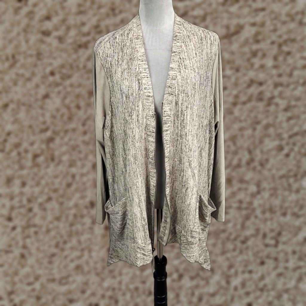 Vintage LOGO Lori Goldstein Full Zip Cardigan Jacket Womens Size 1X Gray Beige Flowy Size XL / US 12-14 / IT 48-50 - 1 Thumbnail