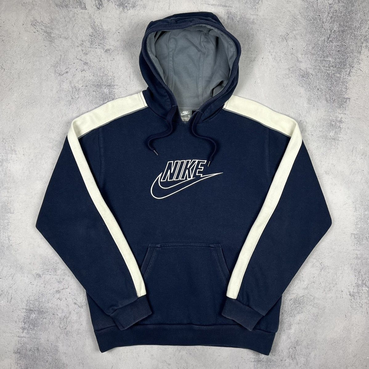 トップス 90s old nike big swoosh hoodie cboy y2k VINTAGE NIKE BIG SWOOSH BLUE HOODIE SWEATSHIRT 1990S SIZE