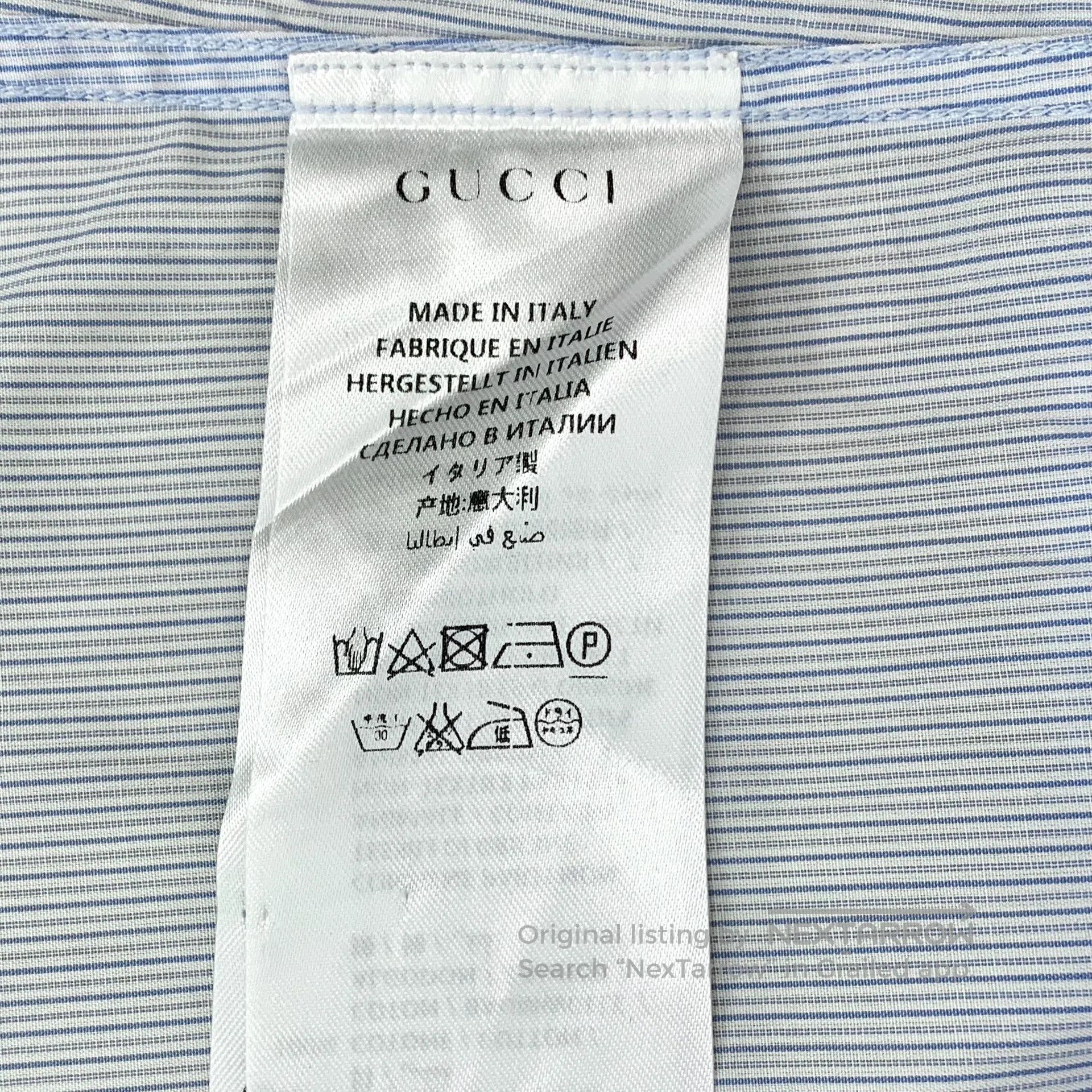 Gucci Guicci Light Blue Striped Collar Embroidered Cotton Turn-d Size S / US 4 / IT 40 - 6 Thumbnail