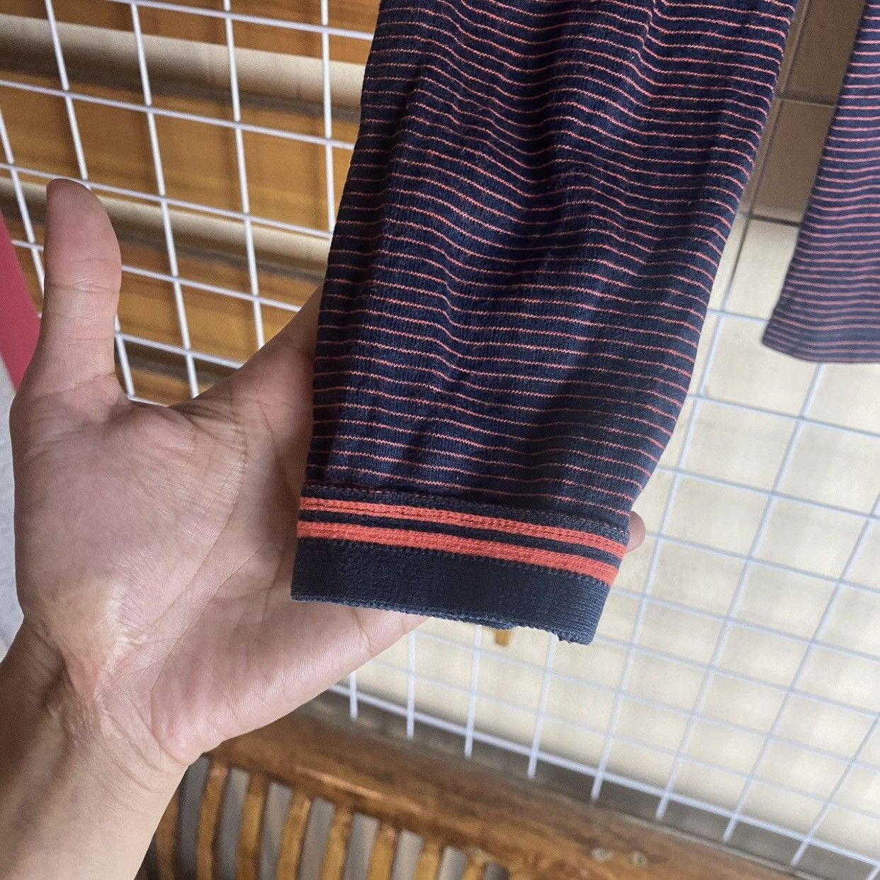 A.P.C. Archive A.P.C. Striped LongSleeve Navy Burgundy Contrast Rib Size S / US 4 / IT 40 - 6 Thumbnail
