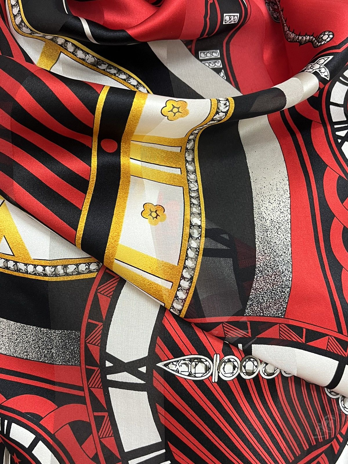 Cartier Cartier Made In France Red Silk Scarf 85x85 Cm Clock Print Size ONE SIZE - 15 Thumbnail