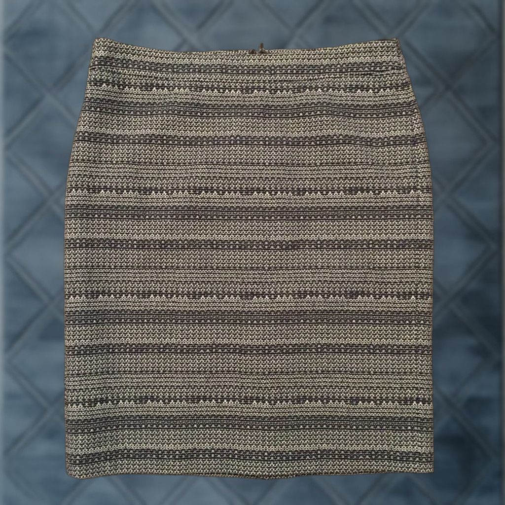Ann Taylor Ann Taylor Skirt Petite 10P Blue Striped Knee Length Lined Slit Pencil Zipper Cotton Blend Women Vintage: No Size 32" / US 10 / IT 46 - 1 Thumbnail