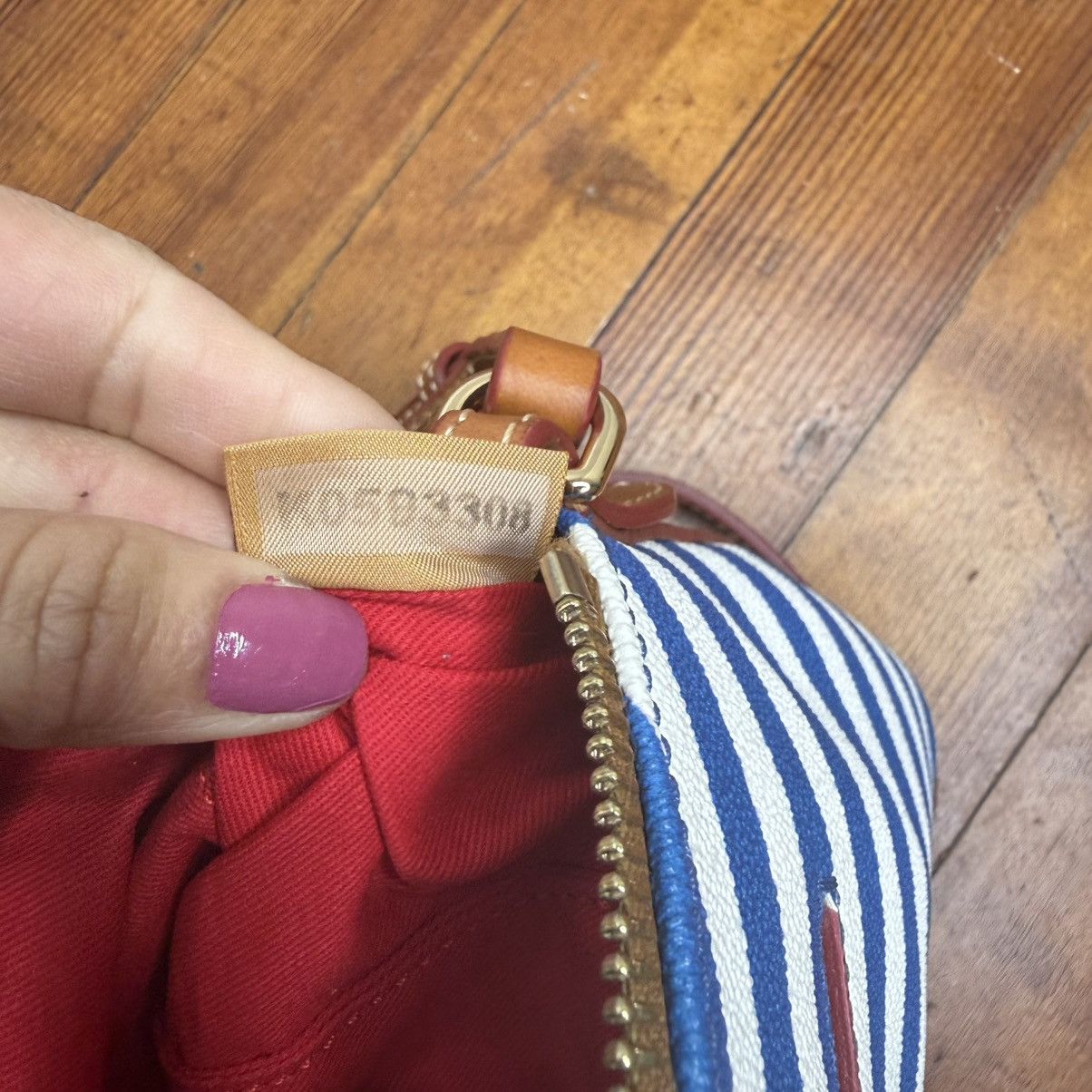 Dooney & Bourke Dooney & Bourke Blue and White Striped Crossbody with Brown Size ONE SIZE - 8 Thumbnail