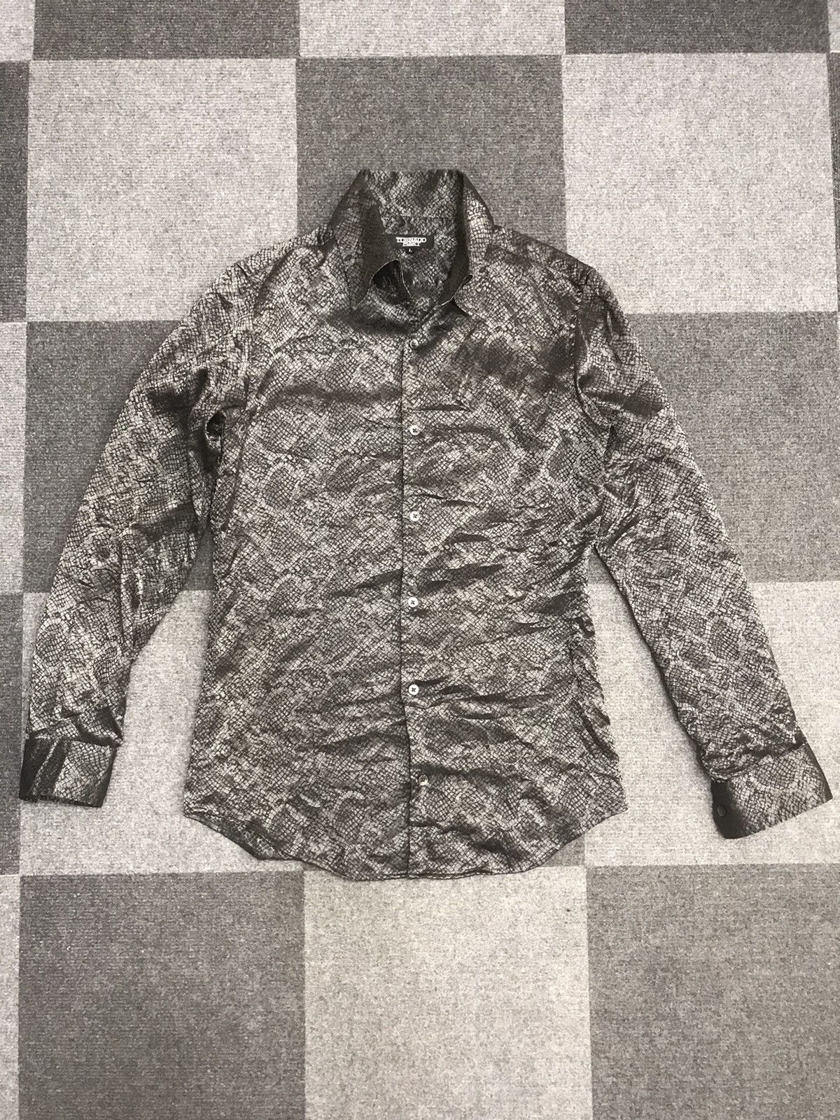 Japanese Brand TORNADO MART Metallic Snakeskin Skinny Fit Shirt Size L / US 10 / IT 46 - 3 Thumbnail
