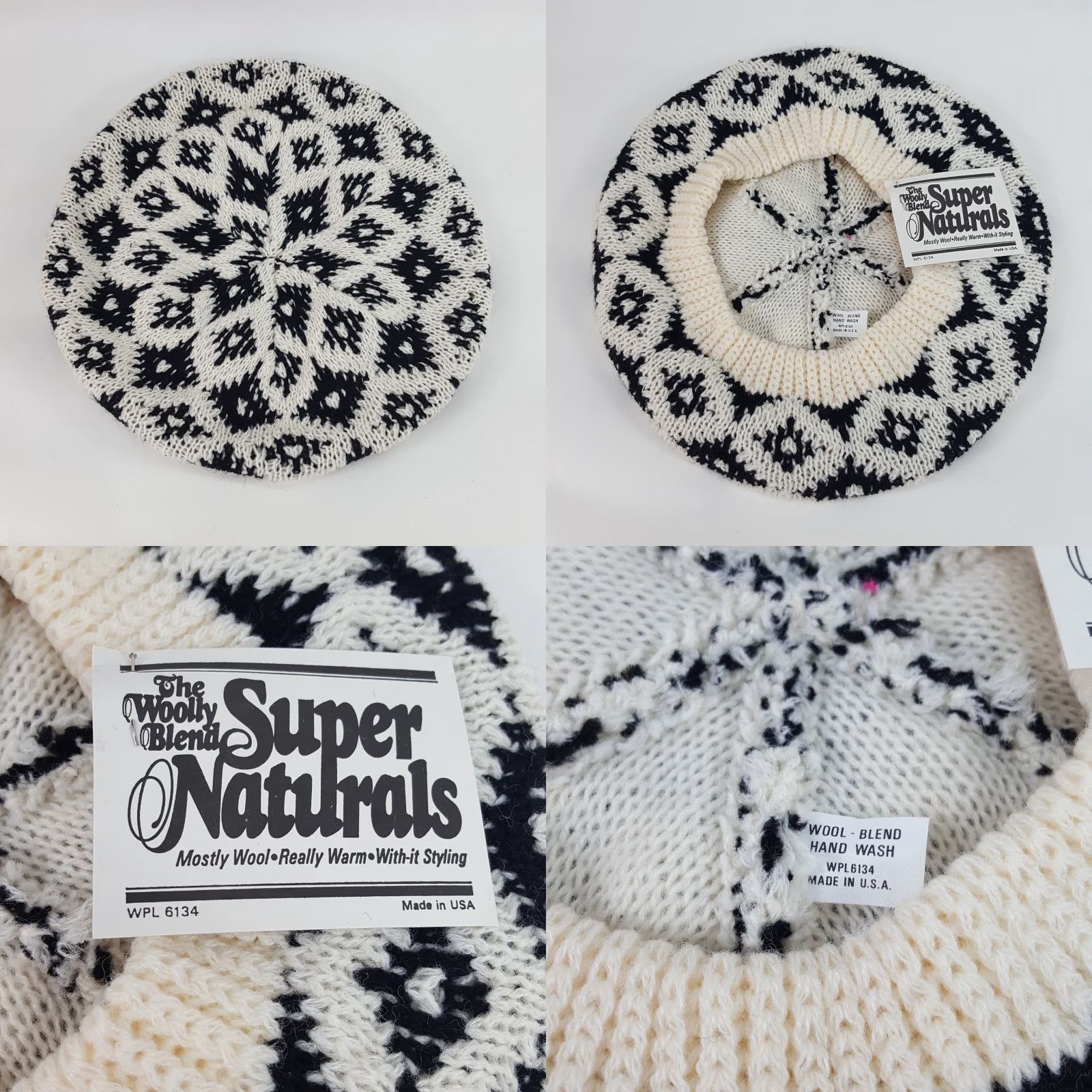 Vintage VINTAGE Vintage 80s Knit Wool Cream Diamond French Beret Warm Winter Hat Womens One Size Size ONE SIZE - 8 Thumbnail