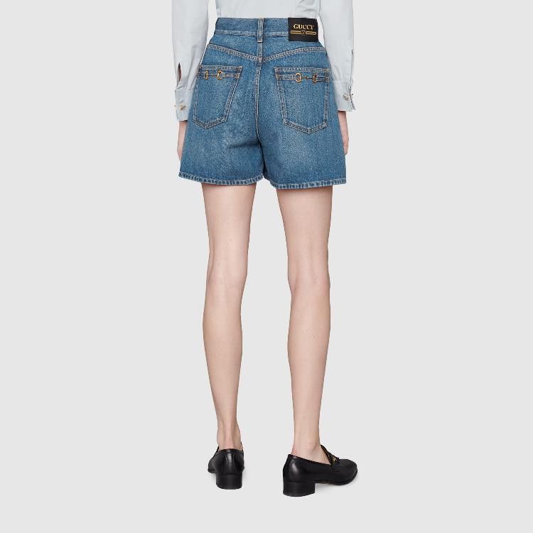 Gucci o1la5ras0526 Denim Shorts With Horsebit Details in Blue Size 22" - 4 Thumbnail