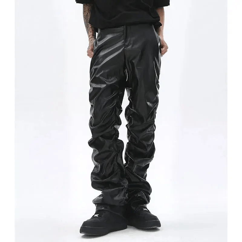 Japanese Brand × Leather Loose Ruched Casual Pu Leather Pants Size US 30 / EU 46 - 2 Thumbnail