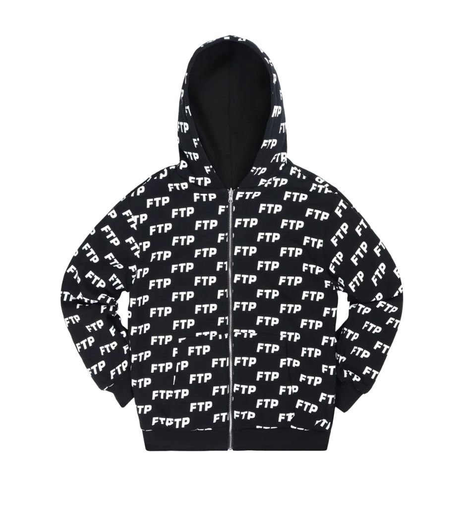Pre-owned Fuck The Population Ftp Large Black All Over Reversible Zip Up Hoodie