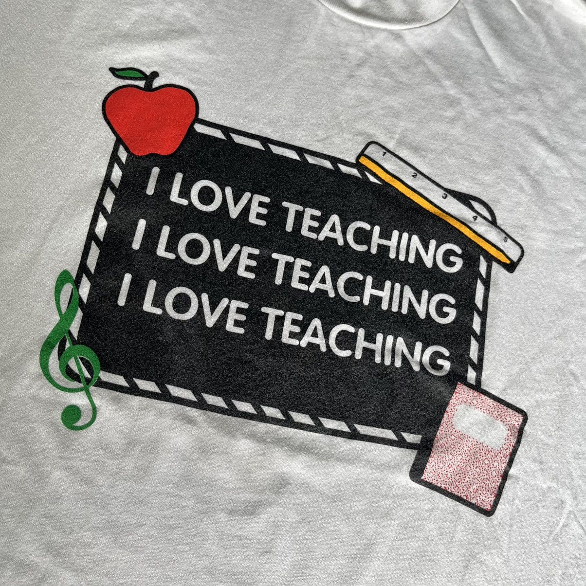 Vintage Vintage 1990s I Love Teaching Chalkboard Graphic Tee Oneita Size US L / EU 52-54 / 3 - 4 Thumbnail