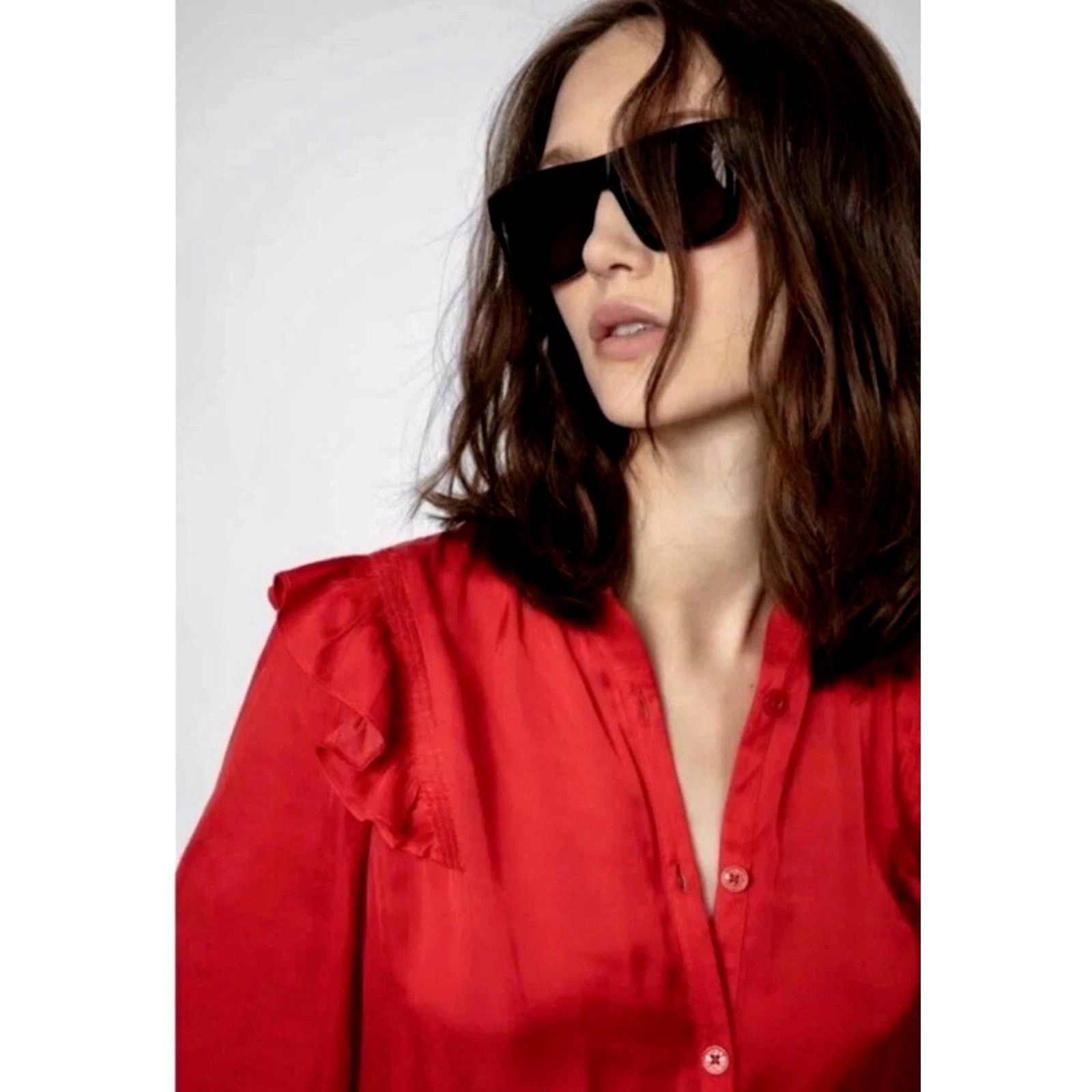 Zadig & Voltaire Zadig & Voltaire Tygg Satin Button Front Blouse Red M Size M / US 6-8 / IT 42-44 - 4 Thumbnail