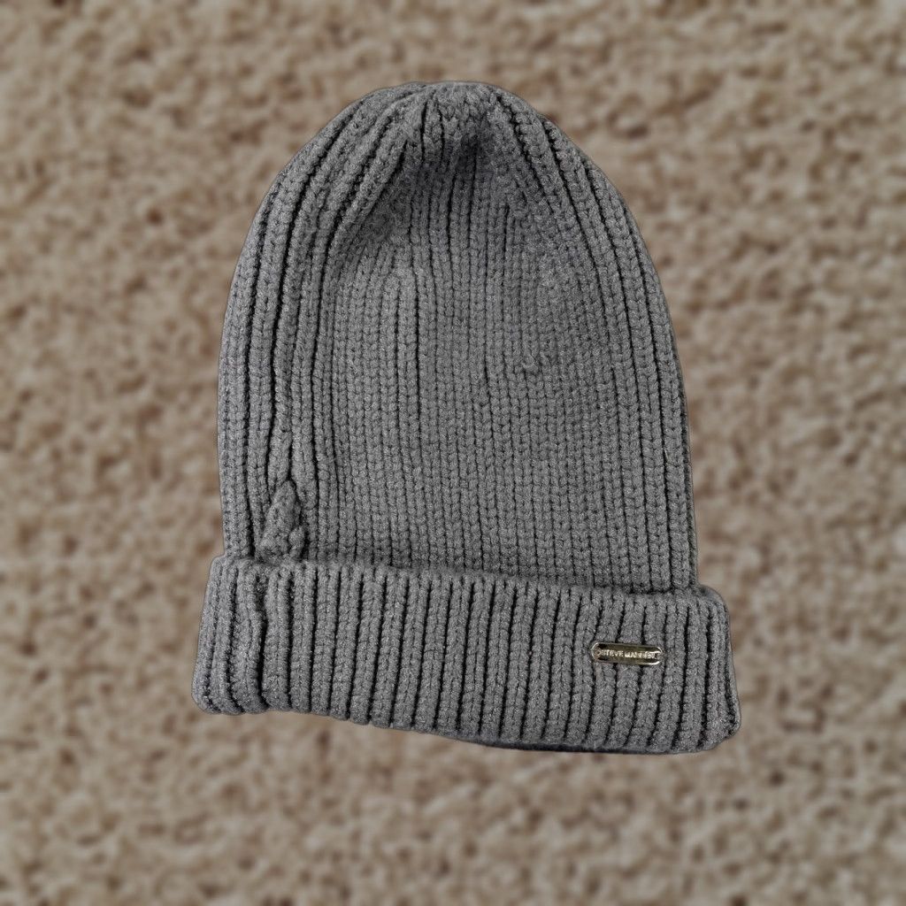 Steve Madden Steve Madden Beanie Womens One Size Gray Double Knit Ski Hat/Toque, Polyester, Viscose Blend, Knit, Fall Winter Size ONE SIZE - 1 Thumbnail