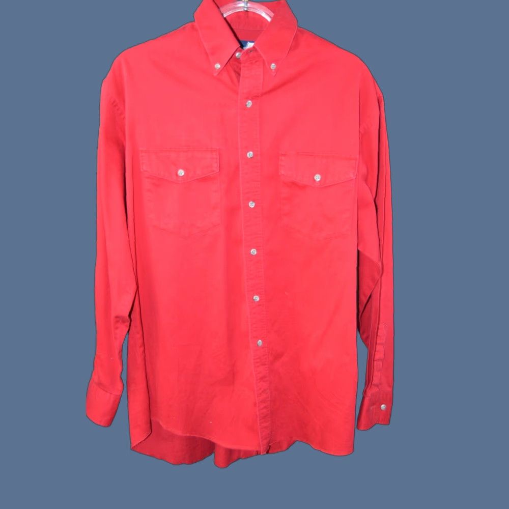 Wrangler Wrangler Western Red Button Down Shirt 17 35 Cotton Mens Regular Solid Red Button-Down Shirt Western 17 35 Cotton Size US XL / EU 56 / 4 - 1 Thumbnail