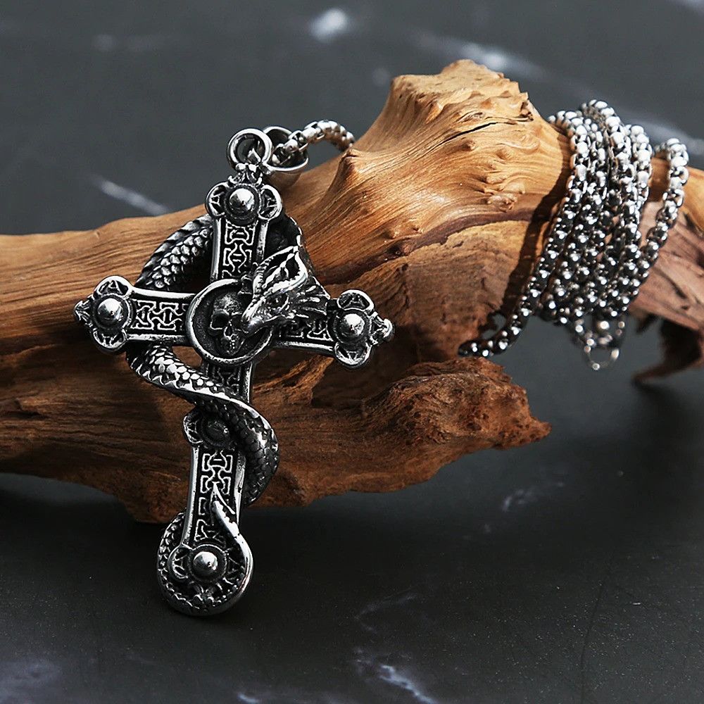 Vintage Dragon Skull Cross Pendant Necklace Size ONE SIZE - 3 Thumbnail