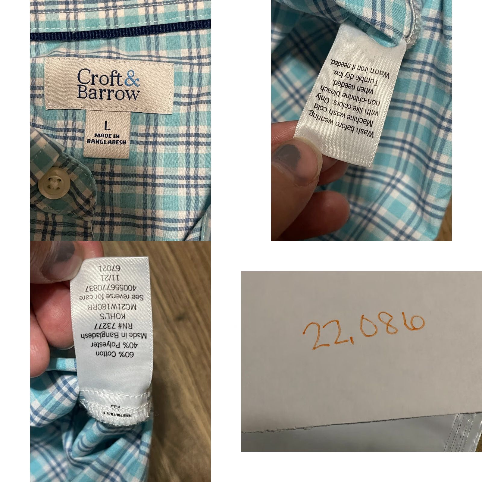 Croft & Barrow Croft & Barrow Shirt, Men's Large, Button Up, Short Sleeve, Plaid, Blue White, Casual, Regular, Collared, Men, Button-Up Shirt Size US L / EU 52-54 / 3 - 8 Thumbnail
